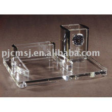 decoración de escritorio de cristal con reloj / portalápices / tarjetero